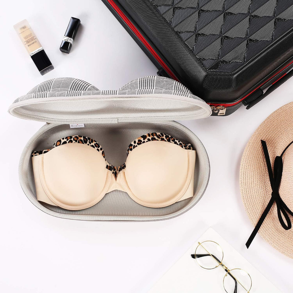 Premium Bra Case Lingerie Travel Bag Zip Underwear Organizer Bag for A-DD Cup (Swallow Gird)