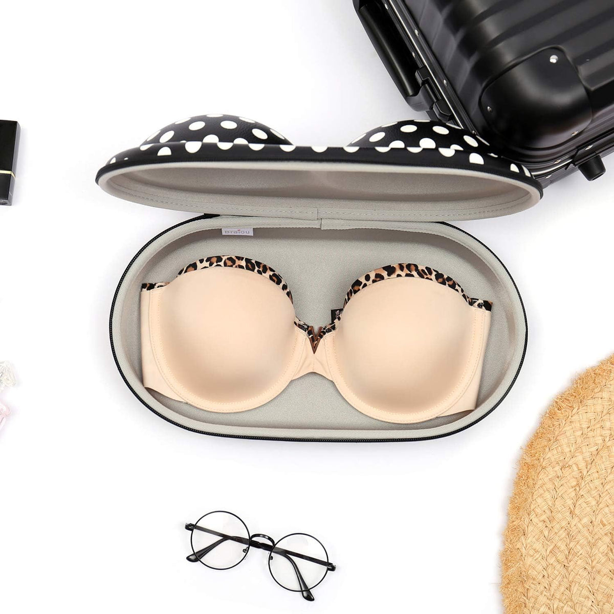 Premium Bra Case Lingerie Travel Bag Zip Underwear Organizer Bag for A-DD Cup (Swallow Gird)