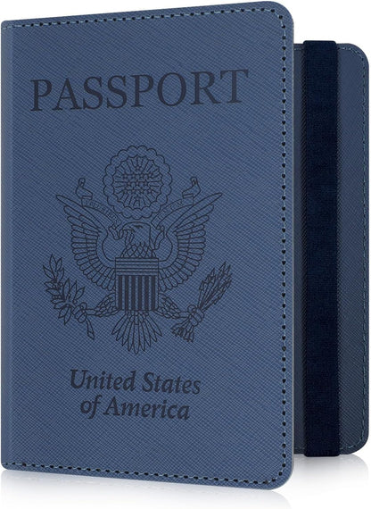 Passport Holder for Women and Men, Blue | Premium PU Leather, RFID Blocking, Travel Wallet, Documents Organizer