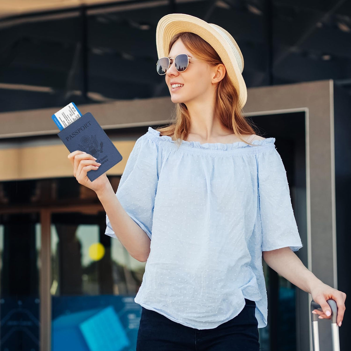 Passport Holder for Women and Men, Blue | Premium PU Leather, RFID Blocking, Travel Wallet, Documents Organizer