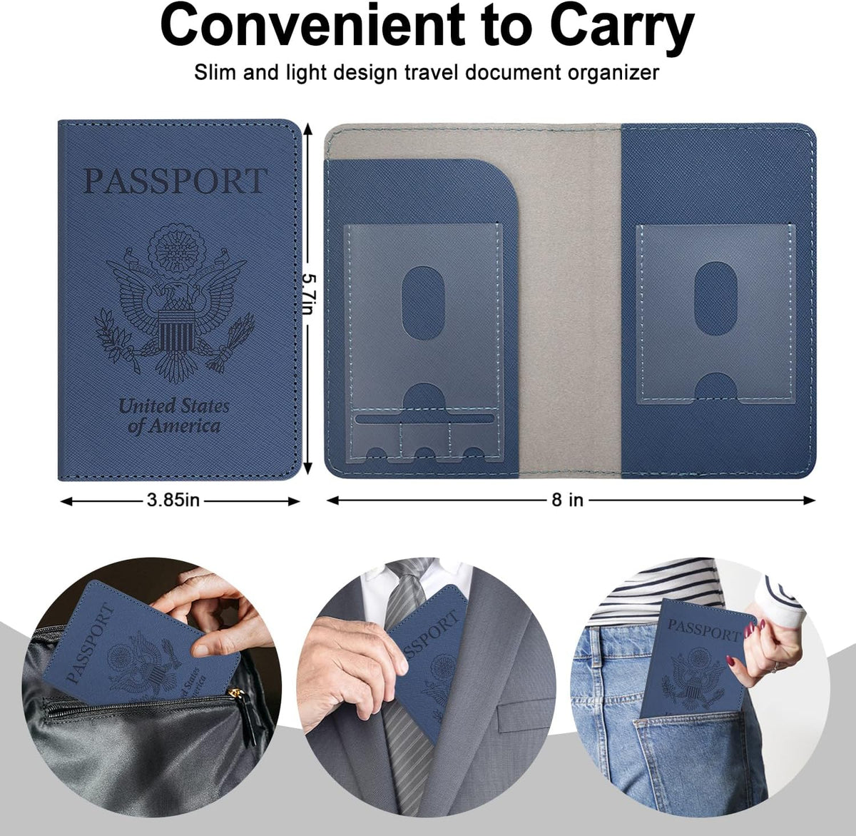 Passport Holder for Women and Men, Blue | Premium PU Leather, RFID Blocking, Travel Wallet, Documents Organizer