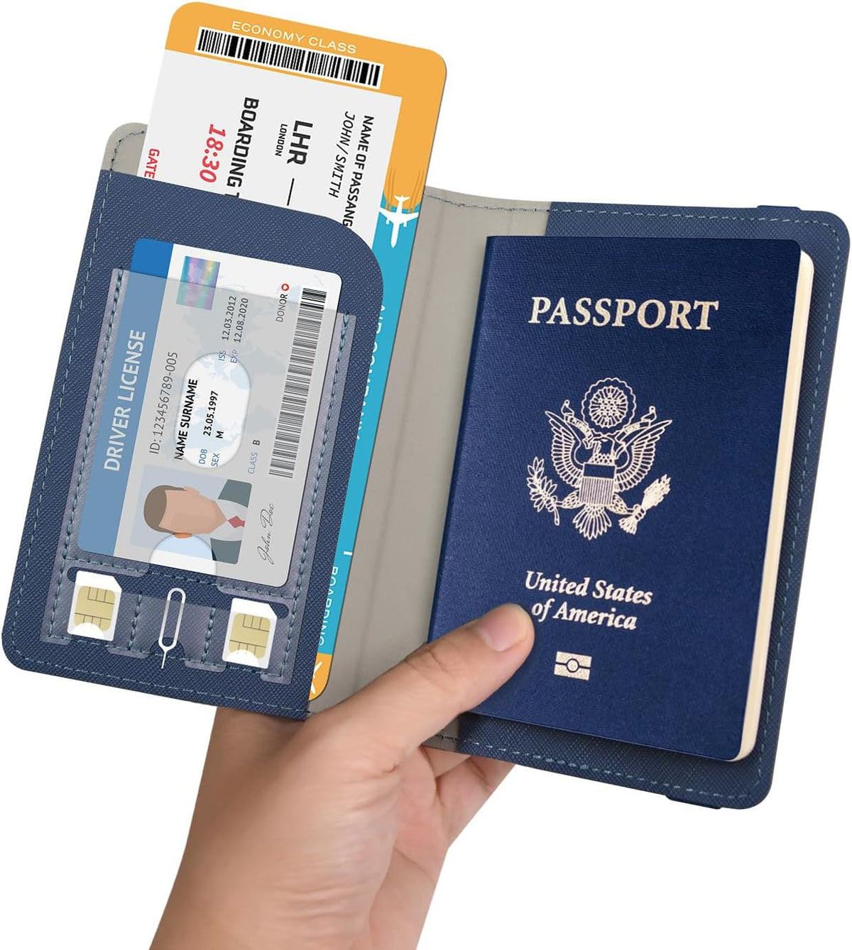 Passport Holder for Women and Men, Blue | Premium PU Leather, RFID Blocking, Travel Wallet, Documents Organizer