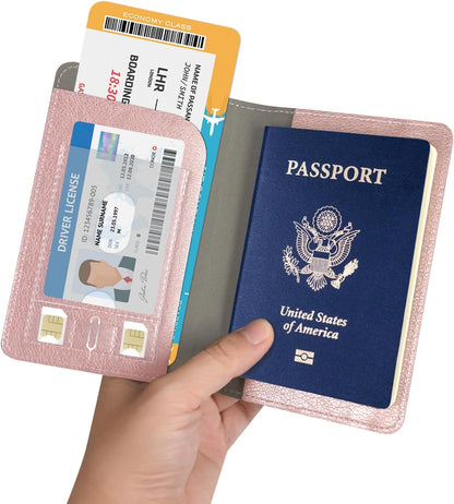 Passport Holder for Women and Men, Blue | Premium PU Leather, RFID Blocking, Travel Wallet, Documents Organizer