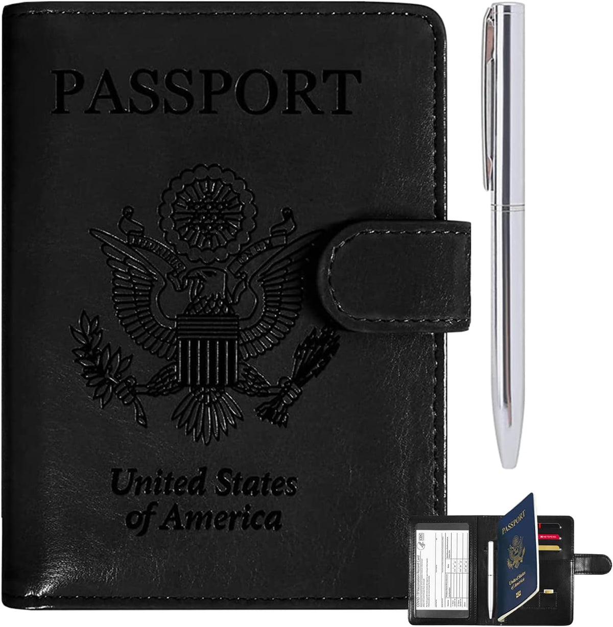 Passport Holder for Women and Men, Blue | Premium PU Leather, RFID Blocking, Travel Wallet, Documents Organizer