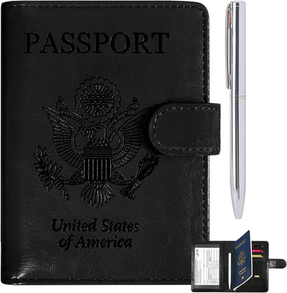 Passport Holder for Women and Men, Blue | Premium PU Leather, RFID Blocking, Travel Wallet, Documents Organizer