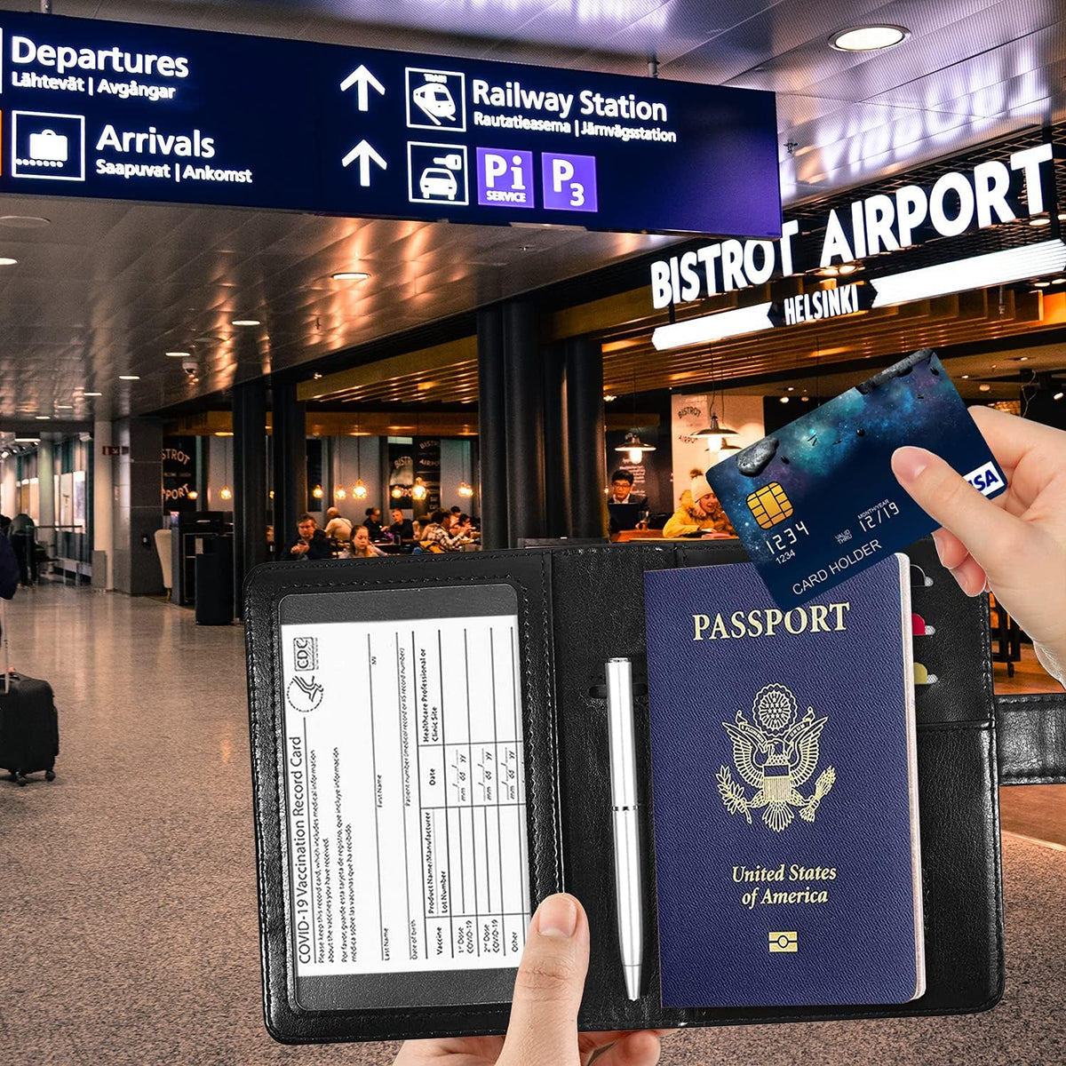 Passport Holder for Women and Men, Blue | Premium PU Leather, RFID Blocking, Travel Wallet, Documents Organizer