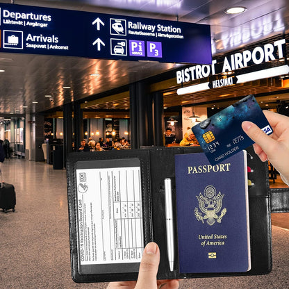 Passport Holder for Women and Men, Blue | Premium PU Leather, RFID Blocking, Travel Wallet, Documents Organizer