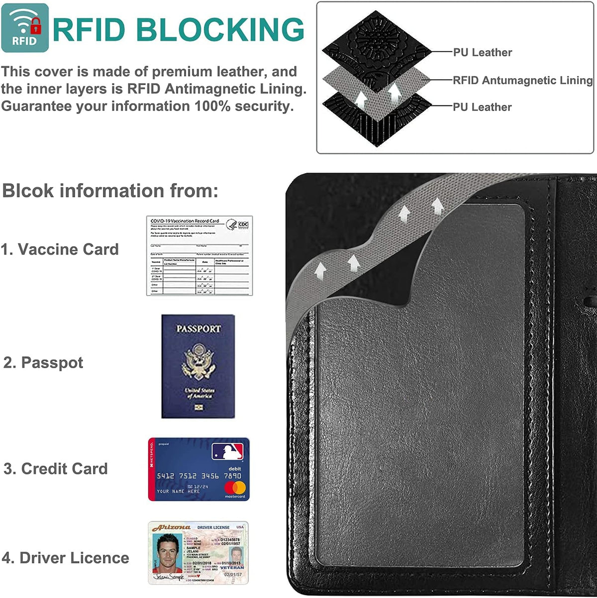 Passport Holder for Women and Men, Blue | Premium PU Leather, RFID Blocking, Travel Wallet, Documents Organizer