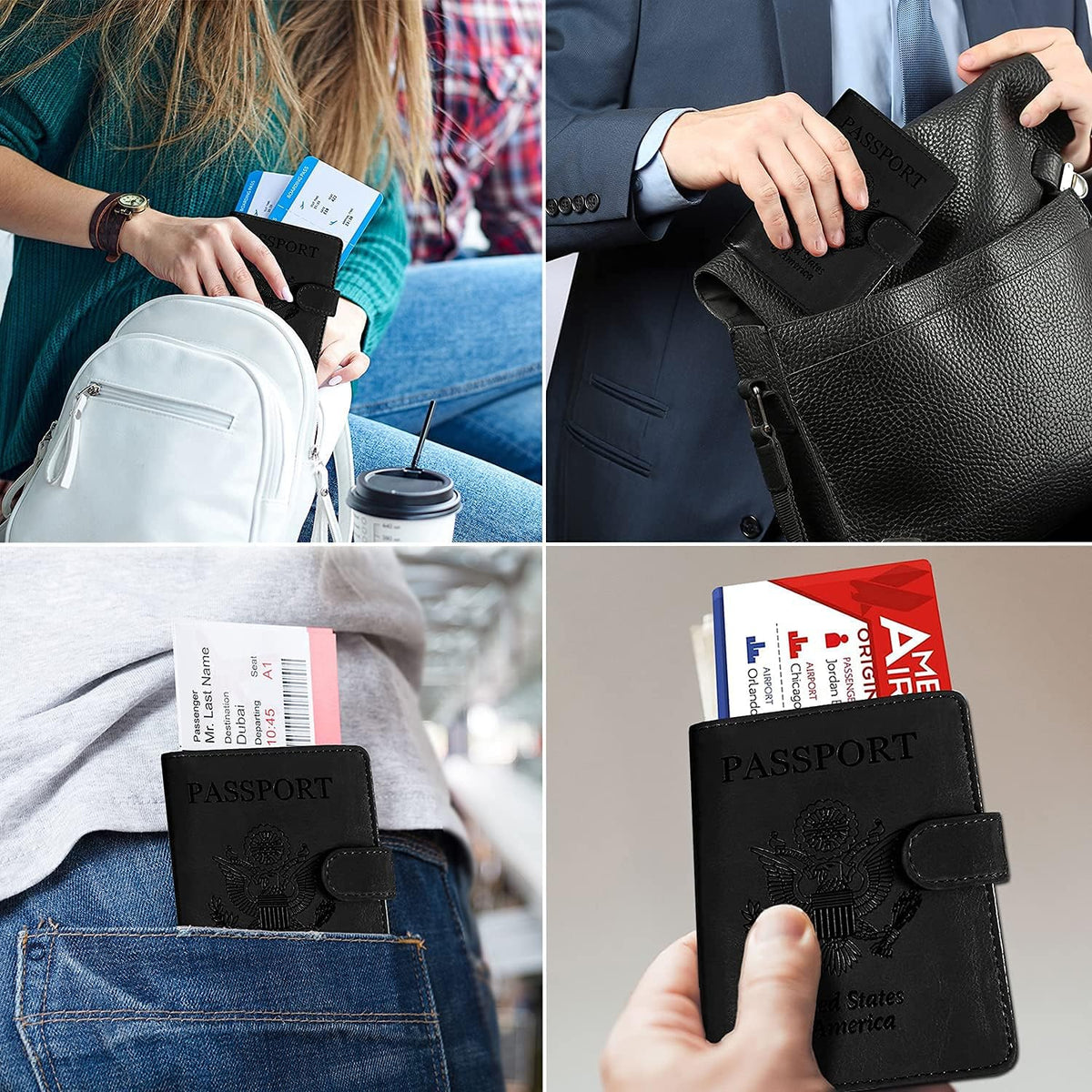 Passport Holder for Women and Men, Blue | Premium PU Leather, RFID Blocking, Travel Wallet, Documents Organizer