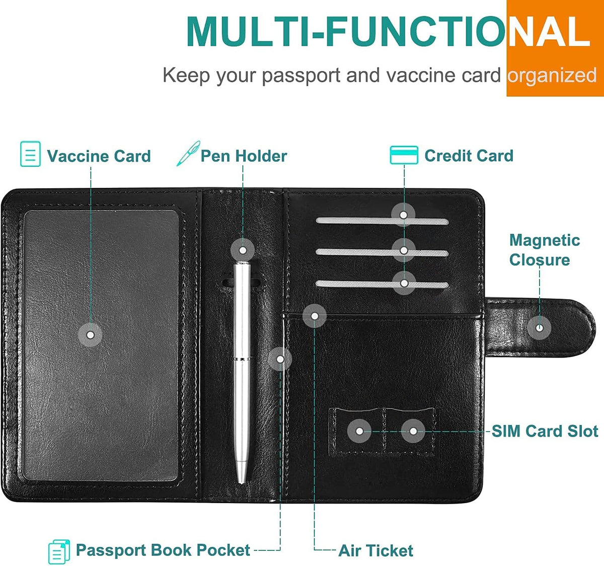 Passport Holder for Women and Men, Blue | Premium PU Leather, RFID Blocking, Travel Wallet, Documents Organizer