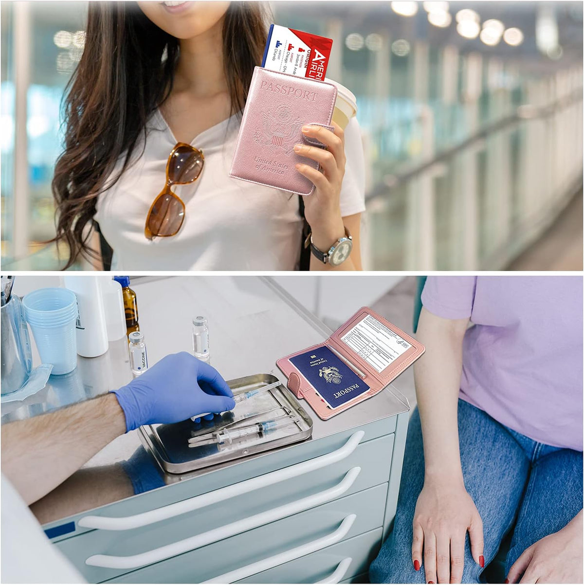 Passport Holder for Women and Men, Blue | Premium PU Leather, RFID Blocking, Travel Wallet, Documents Organizer