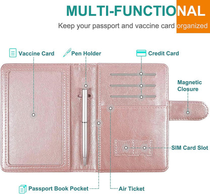 Passport Holder for Women and Men, Blue | Premium PU Leather, RFID Blocking, Travel Wallet, Documents Organizer