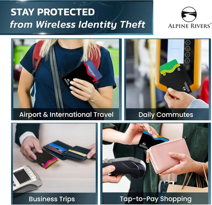 RFID Blocking Sleeves, Credit Card Protector, Passport Sleeve | 18-piece: 14 black sleeves, fits debit, ID cards; 7 top, 7 side-load; 4 passport; 13.56 MHz NFC blocker
