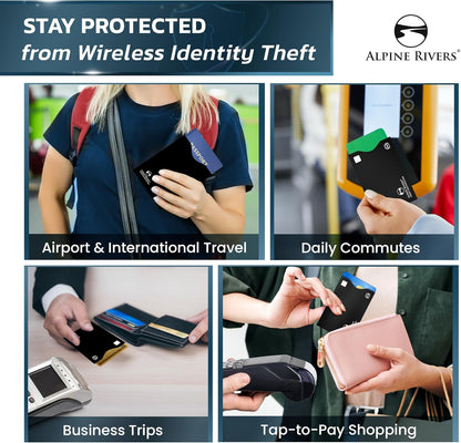 RFID Blocking Sleeves, Credit Card Protector, Passport Sleeve | 18-piece: 14 black sleeves, fits debit, ID cards; 7 top, 7 side-load; 4 passport; 13.56 MHz NFC blocker