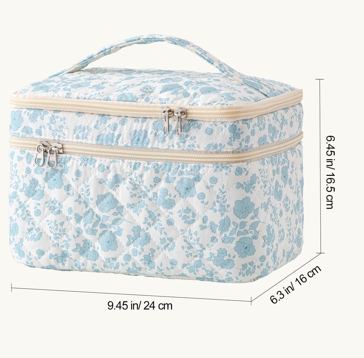 Large Quilted Makeup Bags for Women, Cute Cotton Travel Cosmetic Bags with Handle, Gifts for Bridesmaids, Portable Coquette Floral Make up Bag, Toiletry Cosmetic Bag