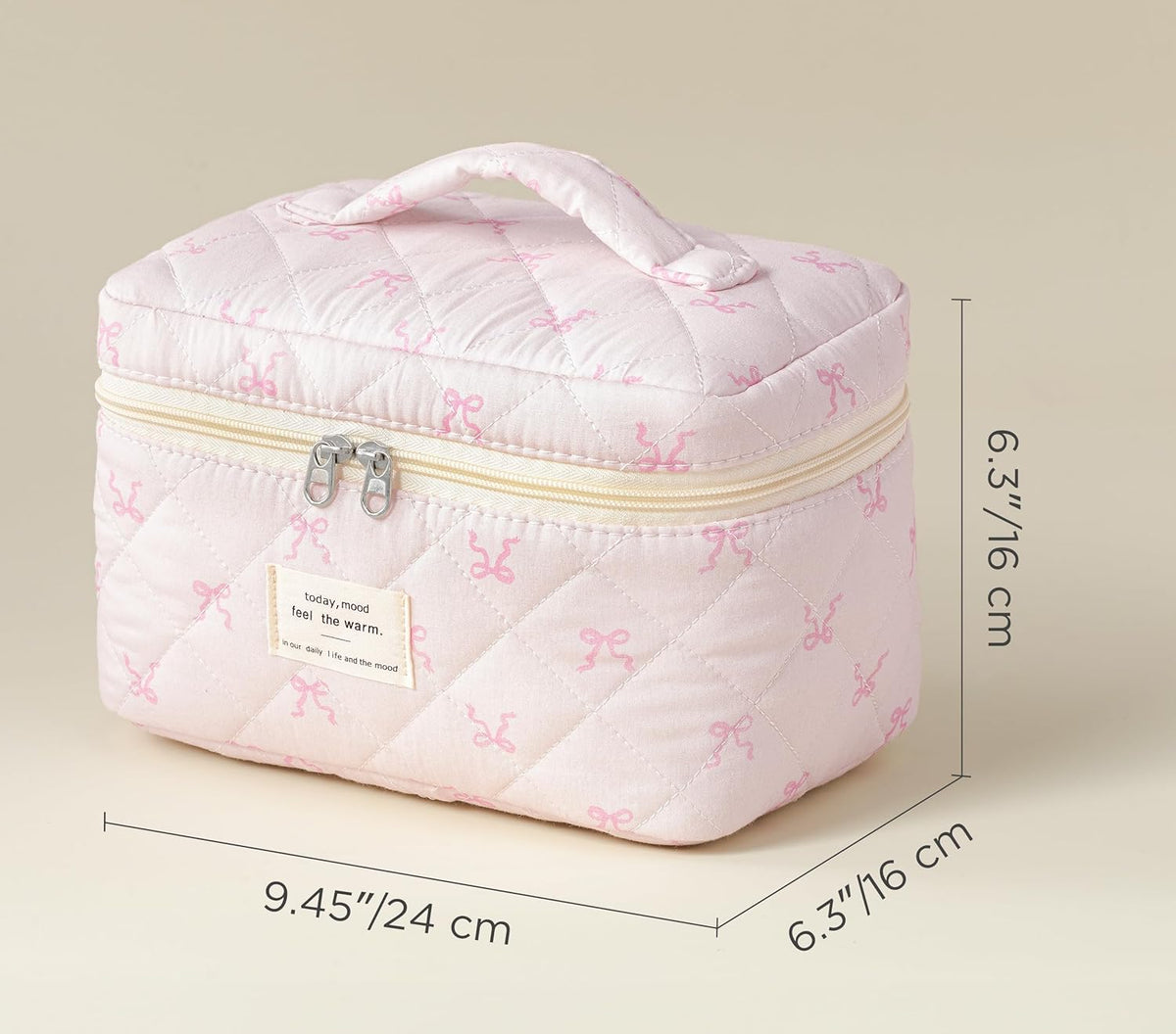 Large Quilted Makeup Bags for Women, Cute Cotton Travel Cosmetic Bags with Handle, Gifts for Bridesmaids, Portable Coquette Floral Make up Bag, Toiletry Cosmetic Bag