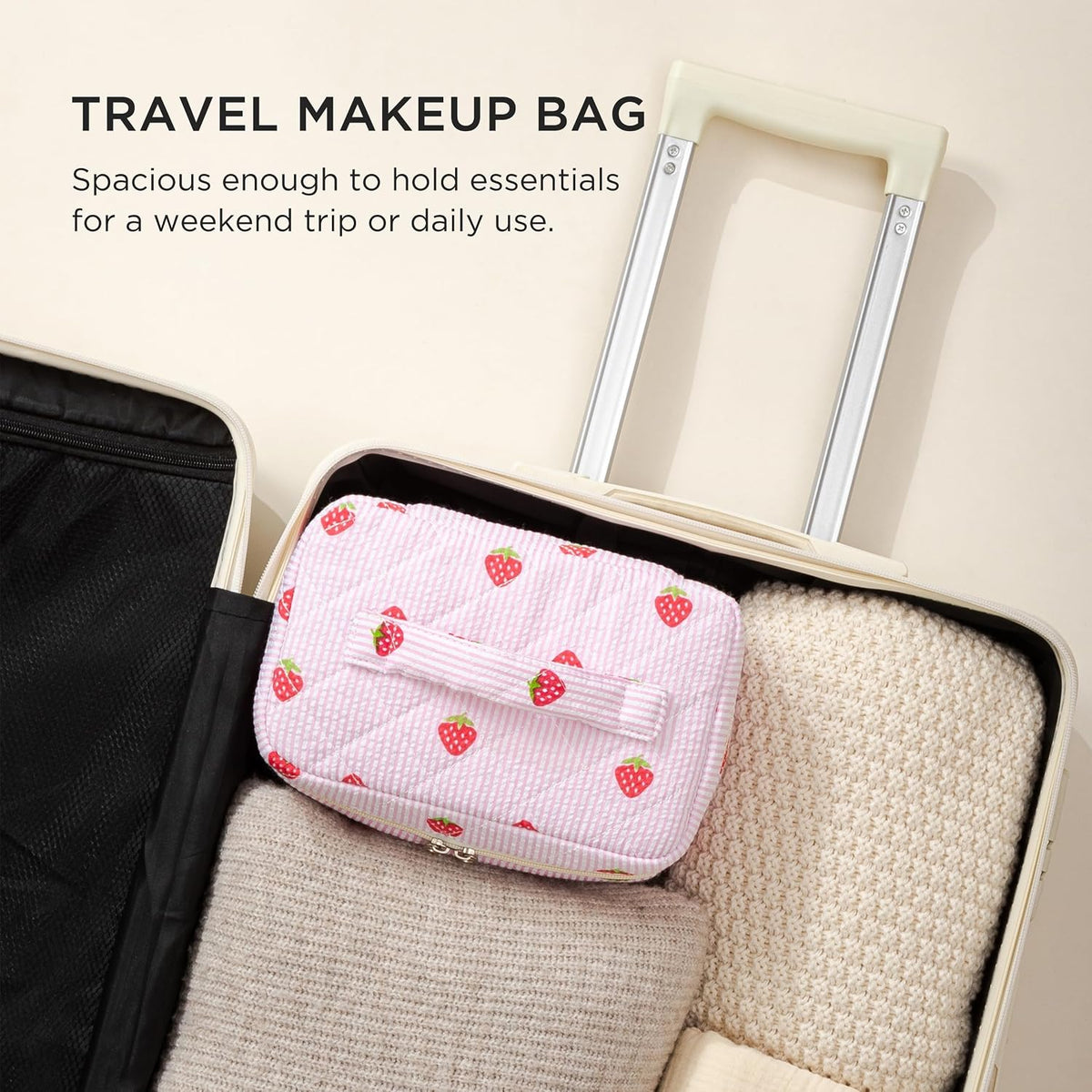 Large Quilted Makeup Bags for Women, Cute Cotton Travel Cosmetic Bags with Handle, Gifts for Bridesmaids, Portable Coquette Floral Make up Bag, Toiletry Cosmetic Bag