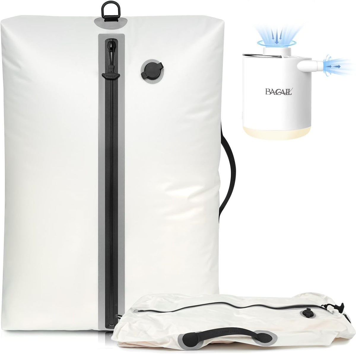 TPU Vacuum Bag for Travel, Reusable Compression Bag with IPX8 Waterproof Zipper, Save Space for Suitcase, Backpack and Carry on (Jet Black, Large, With Pump)