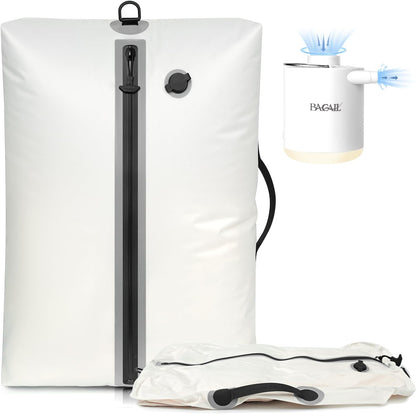 TPU Vacuum Bag for Travel, Reusable Compression Bag with IPX8 Waterproof Zipper, Save Space for Suitcase, Backpack and Carry on (Jet Black, Large, With Pump)