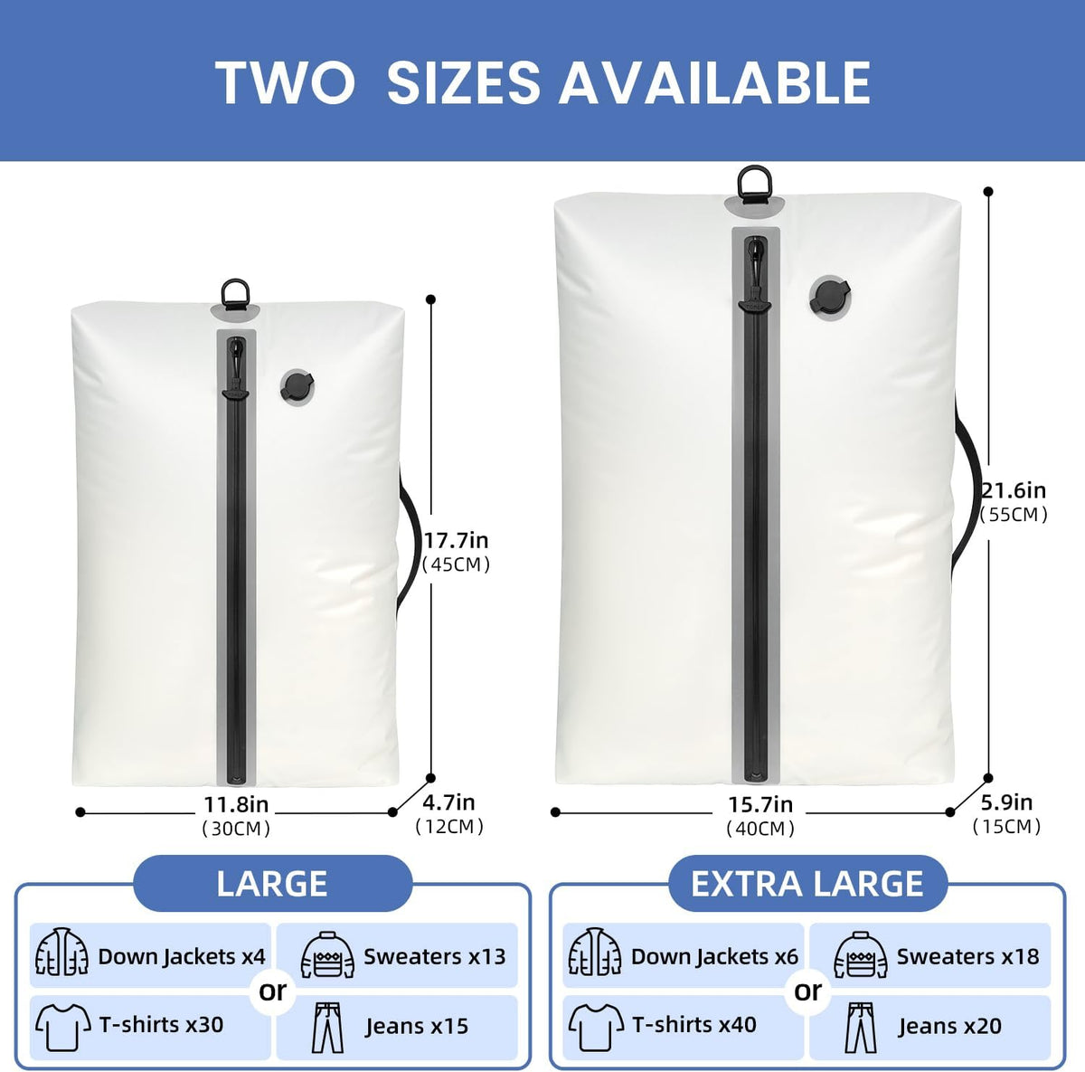 TPU Vacuum Bag for Travel, Reusable Compression Bag with IPX8 Waterproof Zipper, Save Space for Suitcase, Backpack and Carry on (Jet Black, Large, With Pump)