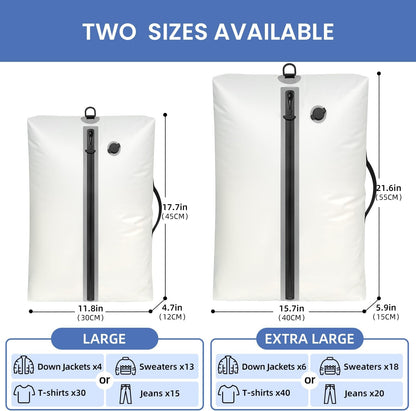 TPU Vacuum Bag for Travel, Reusable Compression Bag with IPX8 Waterproof Zipper, Save Space for Suitcase, Backpack and Carry on (Jet Black, Large, With Pump)
