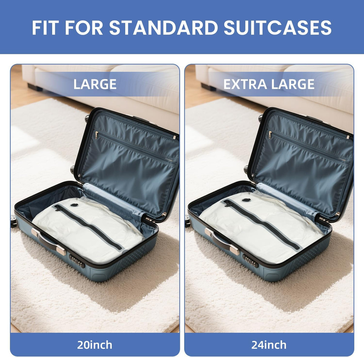 TPU Vacuum Bag for Travel, Reusable Compression Bag with IPX8 Waterproof Zipper, Save Space for Suitcase, Backpack and Carry on (Jet Black, Large, With Pump)