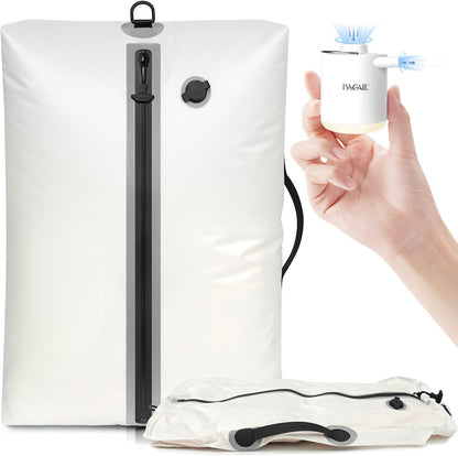 TPU Vacuum Bag for Travel, Reusable Compression Bag with IPX8 Waterproof Zipper, Save Space for Suitcase, Backpack and Carry on (Jet Black, Large, With Pump)