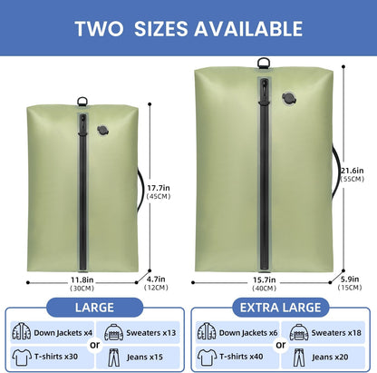 TPU Vacuum Bag for Travel, Reusable Compression Bag with IPX8 Waterproof Zipper, Save Space for Suitcase, Backpack and Carry on (Jet Black, Large, With Pump)
