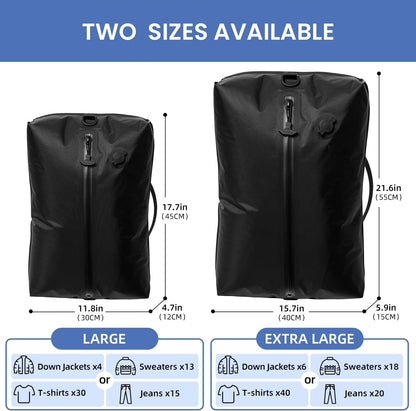TPU Vacuum Bag for Travel, Reusable Compression Bag with IPX8 Waterproof Zipper, Save Space for Suitcase, Backpack and Carry on (Jet Black, Large, With Pump)