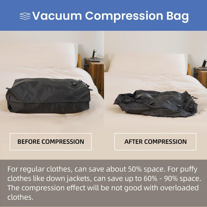 TPU Vacuum Bag for Travel, Reusable Compression Bag with IPX8 Waterproof Zipper, Save Space for Suitcase, Backpack and Carry on (Jet Black, Large, With Pump)