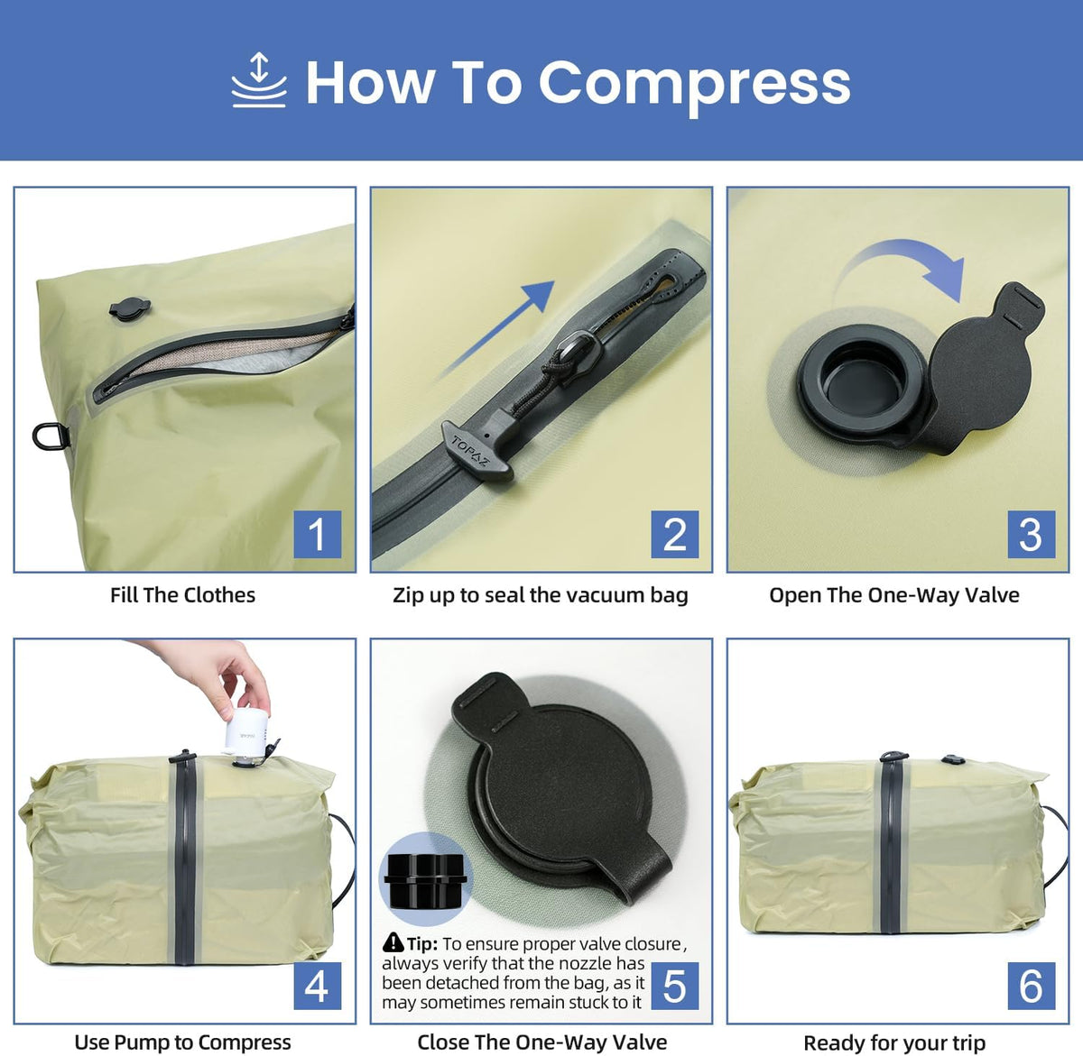 TPU Vacuum Bag for Travel, Reusable Compression Bag with IPX8 Waterproof Zipper, Save Space for Suitcase, Backpack and Carry on (Jet Black, Large, With Pump)