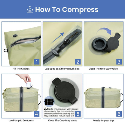 TPU Vacuum Bag for Travel, Reusable Compression Bag with IPX8 Waterproof Zipper, Save Space for Suitcase, Backpack and Carry on (Jet Black, Large, With Pump)