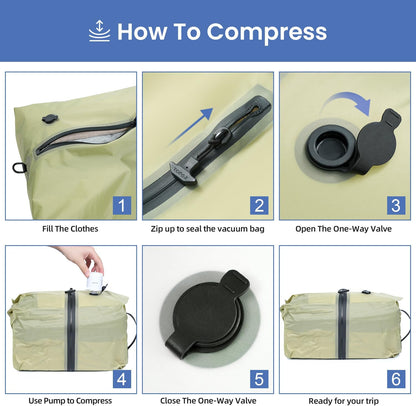 TPU Vacuum Bag for Travel, Reusable Compression Bag with IPX8 Waterproof Zipper, Save Space for Suitcase, Backpack and Carry on (Jet Black, Large, With Pump)