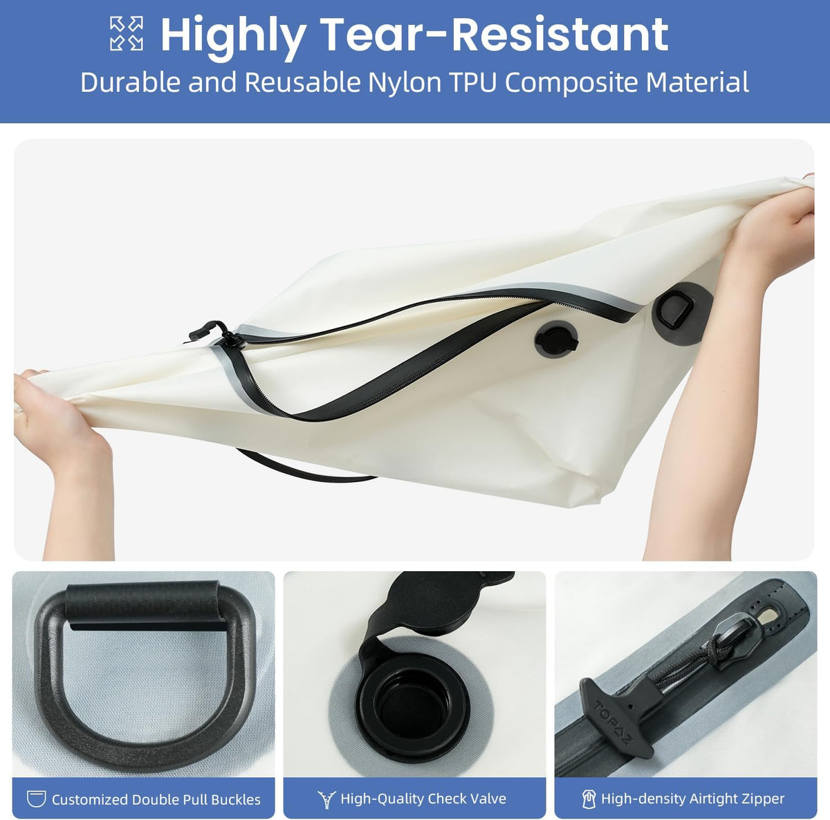 TPU Vacuum Bag for Travel, Reusable Compression Bag with IPX8 Waterproof Zipper, Save Space for Suitcase, Backpack and Carry on (Jet Black, Large, With Pump)