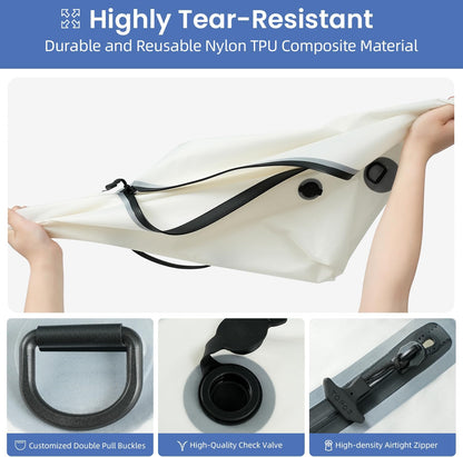 TPU Vacuum Bag for Travel, Reusable Compression Bag with IPX8 Waterproof Zipper, Save Space for Suitcase, Backpack and Carry on (Jet Black, Large, With Pump)
