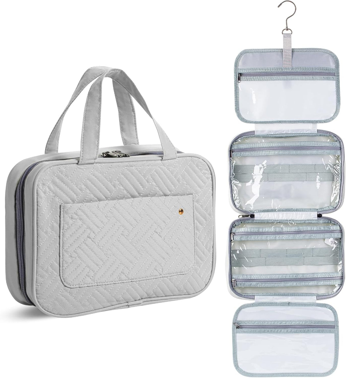 Travel Toiletry Bag Organizers, Gray | Makeup Travel Bag for Toiletries with Hanging Hook, Water-Resistant