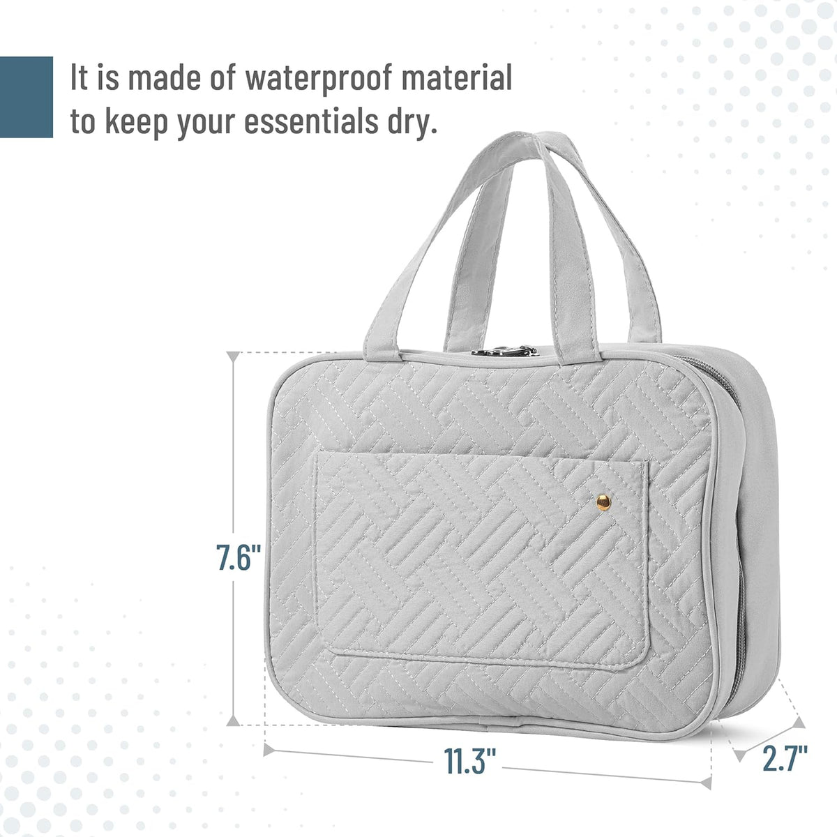 Travel Toiletry Bag Organizers, Gray | Makeup Travel Bag for Toiletries with Hanging Hook, Water-Resistant