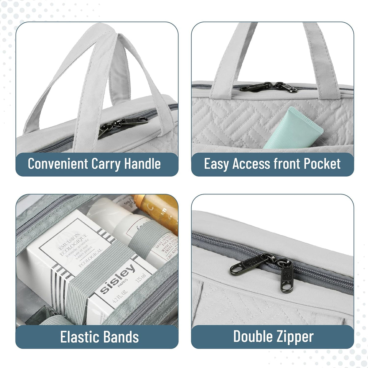 Travel Toiletry Bag Organizers, Gray | Makeup Travel Bag for Toiletries with Hanging Hook, Water-Resistant