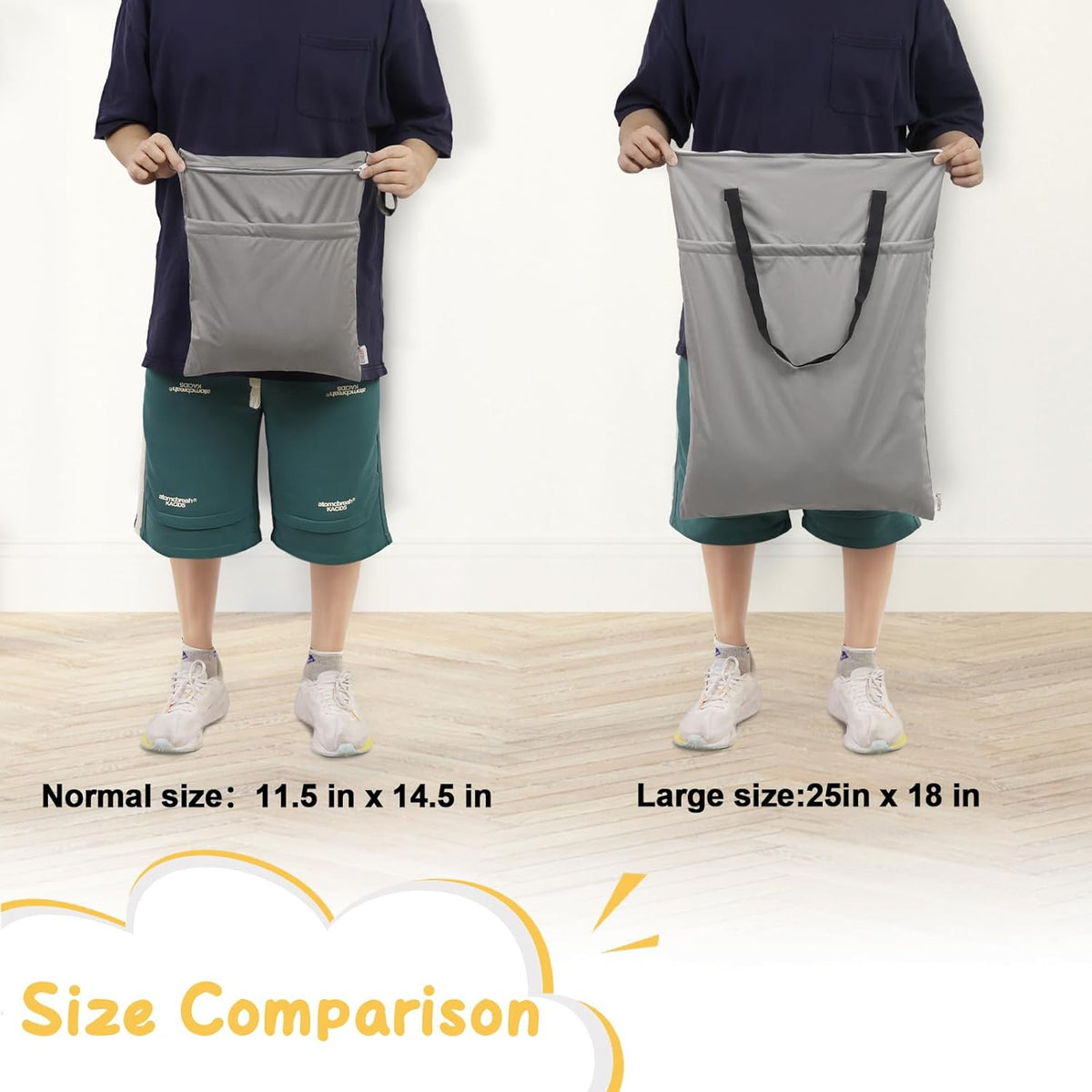 ALVA 2 Pack Large Wet Dry Bag Waterproof Hanging Cloth Diaper with Double Zippered Pockets 25x18 inches (Black and grey)
