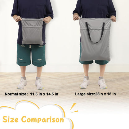 ALVA 2 Pack Large Wet Dry Bag Waterproof Hanging Cloth Diaper with Double Zippered Pockets 25x18 inches (Black and grey)
