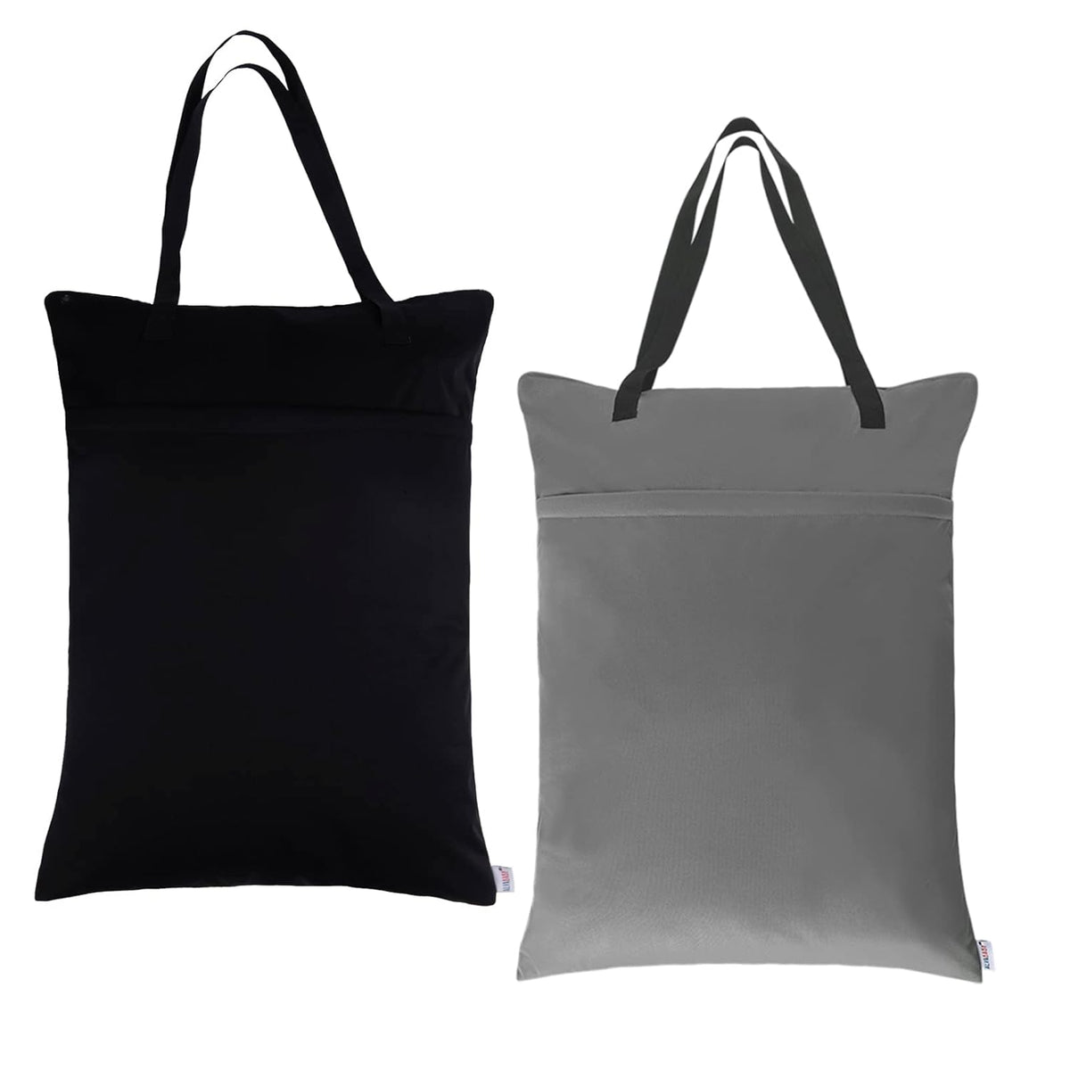 ALVA 2 Pack Large Wet Dry Bag Waterproof Hanging Cloth Diaper with Double Zippered Pockets 25x18 inches (Black and grey)