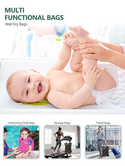ALVA 2 Pack Large Wet Dry Bag Waterproof Hanging Cloth Diaper with Double Zippered Pockets 25x18 inches (Black and grey)