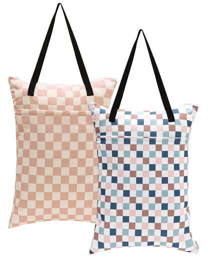 ALVA 2 Pack Large Wet Dry Bag Waterproof Hanging Cloth Diaper with Double Zippered Pockets 25x18 inches (Black and grey)