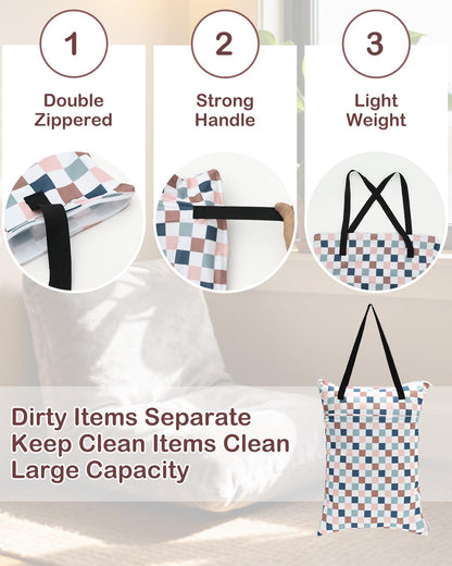 ALVA 2 Pack Large Wet Dry Bag Waterproof Hanging Cloth Diaper with Double Zippered Pockets 25x18 inches (Black and grey)