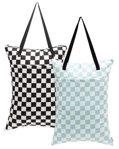 ALVA 2 Pack Large Wet Dry Bag Waterproof Hanging Cloth Diaper with Double Zippered Pockets 25x18 inches (Black and grey)