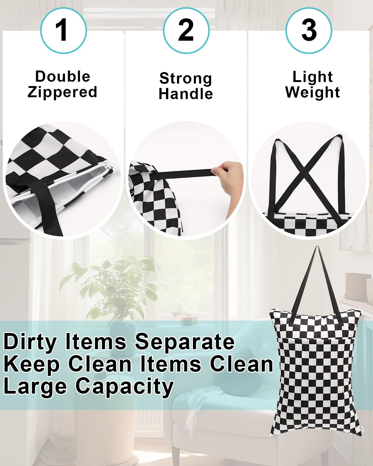 ALVA 2 Pack Large Wet Dry Bag Waterproof Hanging Cloth Diaper with Double Zippered Pockets 25x18 inches (Black and grey)