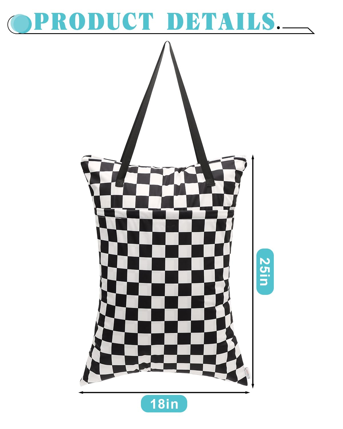 ALVA 2 Pack Large Wet Dry Bag Waterproof Hanging Cloth Diaper with Double Zippered Pockets 25x18 inches (Black and grey)