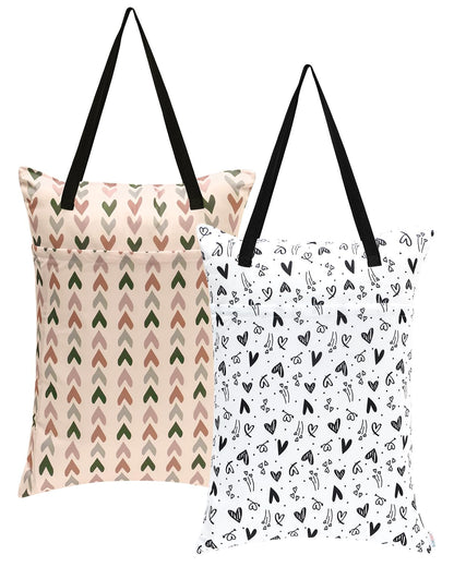 ALVA 2 Pack Large Wet Dry Bag Waterproof Hanging Cloth Diaper with Double Zippered Pockets 25x18 inches (Black and grey)