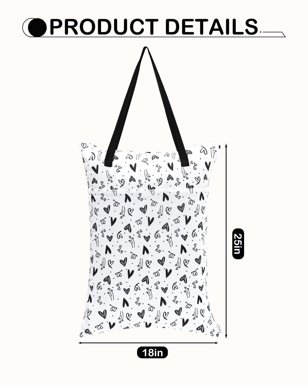 ALVA 2 Pack Large Wet Dry Bag Waterproof Hanging Cloth Diaper with Double Zippered Pockets 25x18 inches (Black and grey)