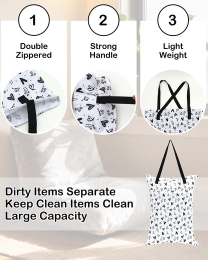 ALVA 2 Pack Large Wet Dry Bag Waterproof Hanging Cloth Diaper with Double Zippered Pockets 25x18 inches (Black and grey)